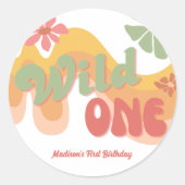 Wild One Retro Regenboog Daisy Eerste Verjaardag Ronde Sticker (Voorkant)