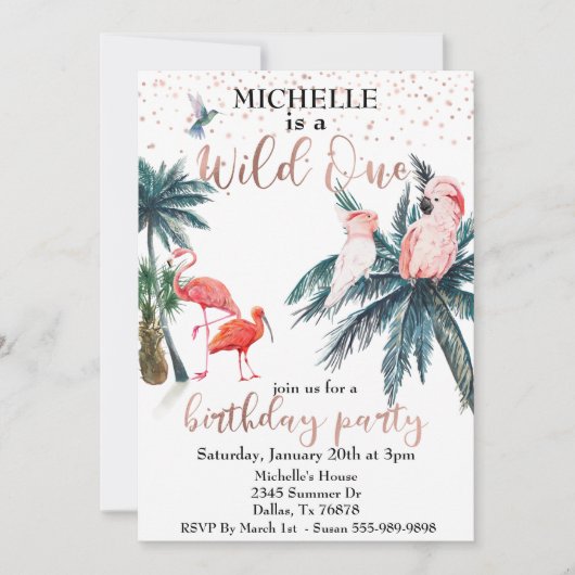 Wild One Roos Gold Tropical Birds Oerwoud Kaart (Voorkant)