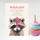 Wild One Roze Mohawk Raccoon 1e Verjaardagsfeest Kaart