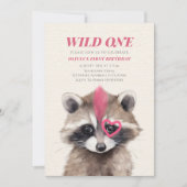 Wild One Roze Mohawk Raccoon 1e Verjaardagsfeest Kaart (Voorkant)