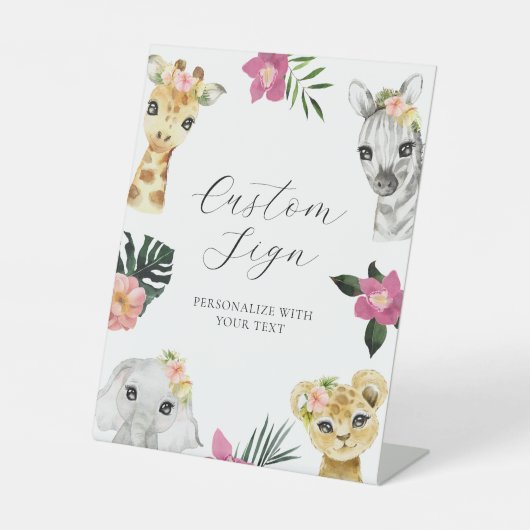 Wild One Roze Oerwoud Aangepaste tekst Teken Reclamebord Met Voetstuk (Voorkant)