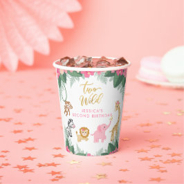 Wild ONE - Roze Safari Meisje's Tweede Verjaardag Papieren Bekers