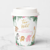 Wild ONE - Roze Safari Meisje's Tweede Verjaardag Papieren Bekers (Achterkant)