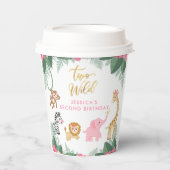 Wild ONE - Roze Safari Meisje's Tweede Verjaardag Papieren Bekers (Voorkant)