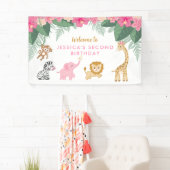 Wild ONE - Roze Safari Meisje's Tweede Verjaardag Spandoek (Insitu)