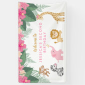 Wild ONE - Roze Safari Meisje's Tweede Verjaardag Spandoek (Verticaal)