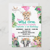 Wild One Roze Safari oerwoud 1e Dierenverjaardag Kaart (Voorkant)