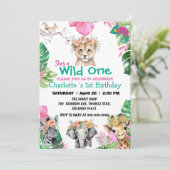 Wild One Roze Safari oerwoud 1e Dierenverjaardag Kaart (Staand voorkant)