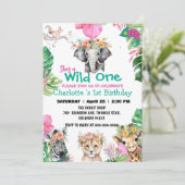 Wild One Roze Safari oerwoud 1e Dierenverjaardag Kaart (Staand voorkant)