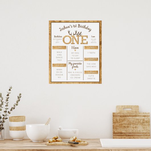 Wild One Rustic Antlers eerste verjaardag Poster (Keuken)