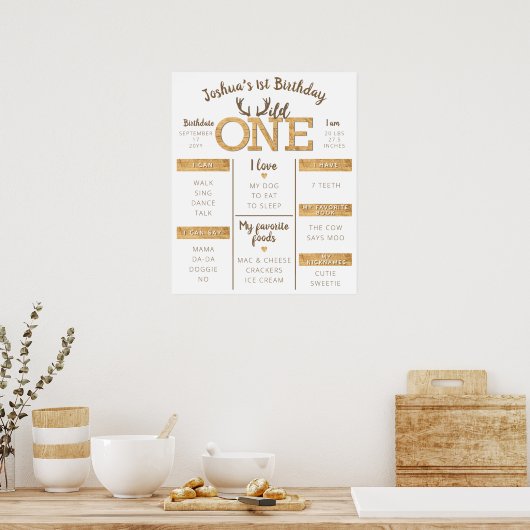 Wild One Rustic Deer Antler 1ste verjaardag Poster (Keuken)