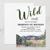Wild One Rustic Mountain 1st Birthday Uitnodiging (Voorkant / Achterkant)
