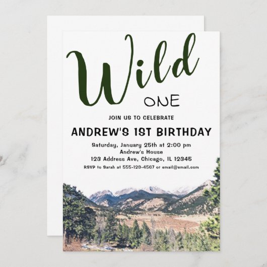 Wild One Rustic Mountain 1st Birthday Uitnodiging (Voorkant / Achterkant)