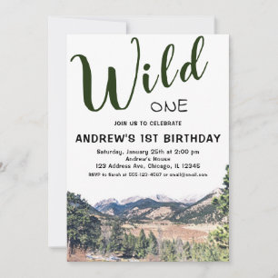 Wild One Rustic Mountain 1st Birthday Uitnodiging