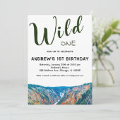 Wild One Rustic Mountain Waterfall 1st Birthday Kaart (Staand voorkant)