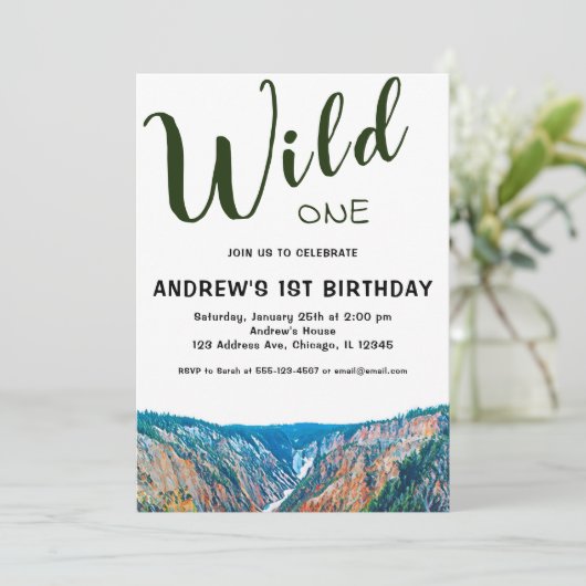Wild One Rustic Mountain Waterfall 1st Birthday Kaart (Staand voorkant)