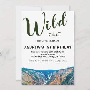 Wild One Rustic Mountain Waterfall 1st Birthday Kaart