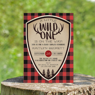 Wild One Rustic Pset Lumberjack Baby shower Kaart