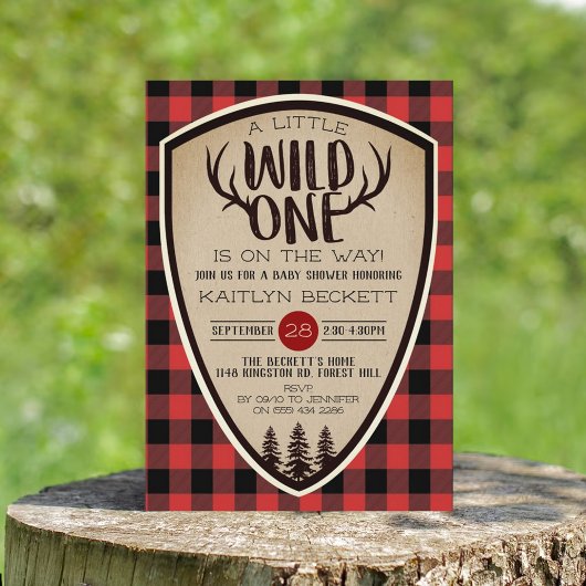 Wild One Rustic Pset Lumberjack Baby shower Kaart