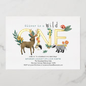 Wild One Rustic Woodland Animals 1e verjaardag Folie Uitnodiging (Voorkant)