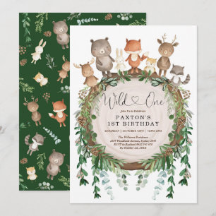 Wild One Rustic Woodland Forest Animals Birthday Kaart