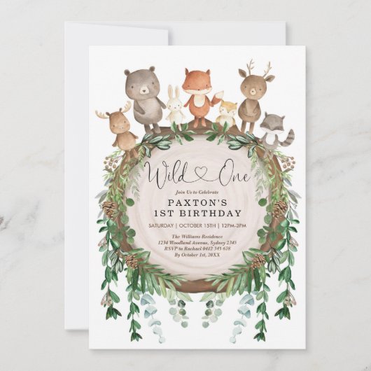 Wild One Rustic Woodland Forest Dieren Verjaardag Kaart (Voorkant)