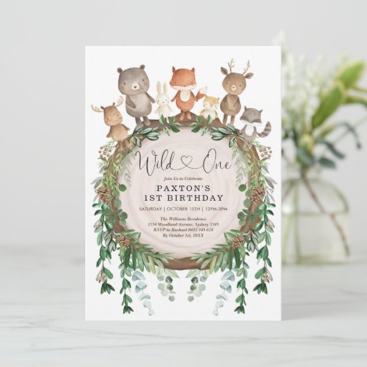 Wild One Rustic Woodland Forest Dieren Verjaardag Kaart (Staand voorkant)