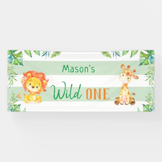 Wild One Safari 1e Oerwoud Boys Birthday Spandoek (Horizontaal)