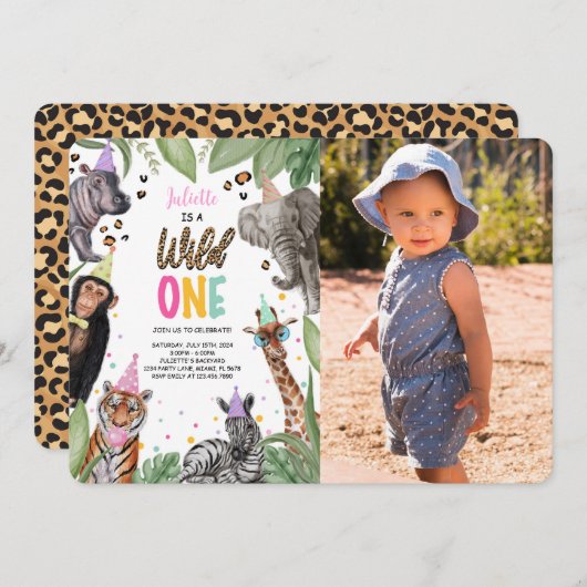 Wild One Safari 1e Verjaardag Foto Kaart (Voorkant / Achterkant)