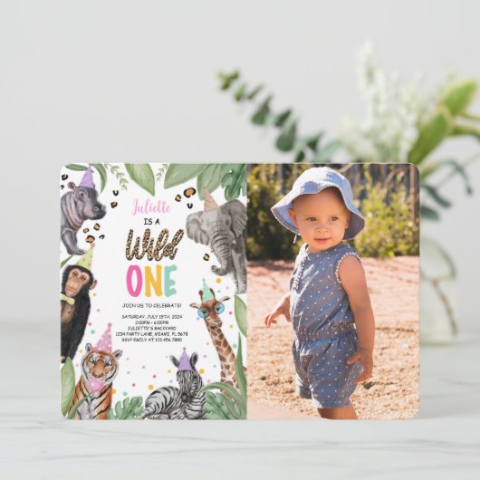 Wild One Safari 1e Verjaardag Foto Kaart (Staand voorkant)