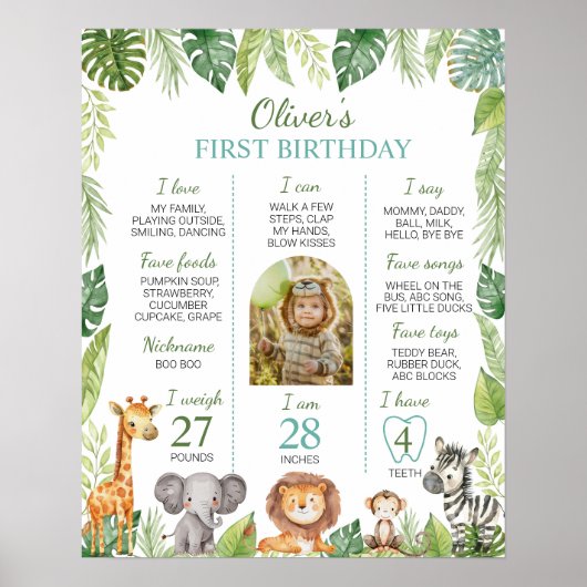 Wild One Safari 1e Verjaardag Mijlpaal teken Poster (Voorkant)