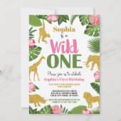 Wild One Safari 1e verjaardag uitnodiging meisje g (Voorkant)