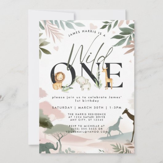 Wild One Safari 1e Verjaardagsfeestfoto Kaart (Voorkant)