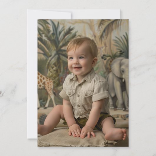 Wild One Safari 1e Verjaardagsfeestfoto Kaart (Achterkant)