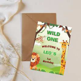 Wild One Safari 1e verjaardagsuitnodiging | Jungle Kaart