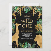 Wild One Safari 1st Birthday Black Green Gold Kaart (Voorkant)