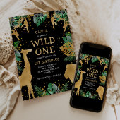 Wild One Safari 1st Birthday Black Green Gold Kaart