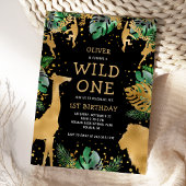 Wild One Safari 1st Birthday Black Green Gold Kaart
