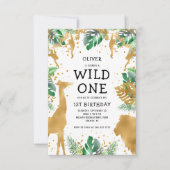 Wild One Safari 1st Birthday Green Gold Black Kaart (Voorkant)