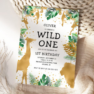 Wild One Safari 1st Birthday Green Gold Black Kaart
