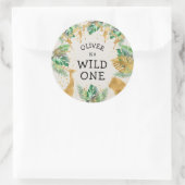 Wild One Safari 1st Birthday Green Gold Ecru Ronde Sticker (Tas)