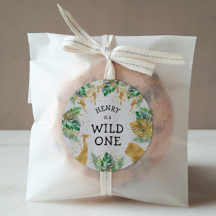 Wild One Safari 1st Birthday Green Gold Ecru Ronde Sticker