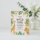 Wild One Safari 1st Birthday Green Gold Ecru Uitnodiging Briefkaart (Staand voorkant)