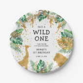 Wild One Safari 1st Birthday Green Gold Papieren Bordje (Voorkant)