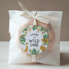 Wild One Safari 1st Birthday Green Gold Ronde Sticker