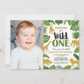 Wild One Safari 1st Birthday Invitation Boy Gold Kaart (Voorkant)