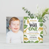Wild One Safari 1st Birthday Invitation Boy Gold Kaart (Staand voorkant)