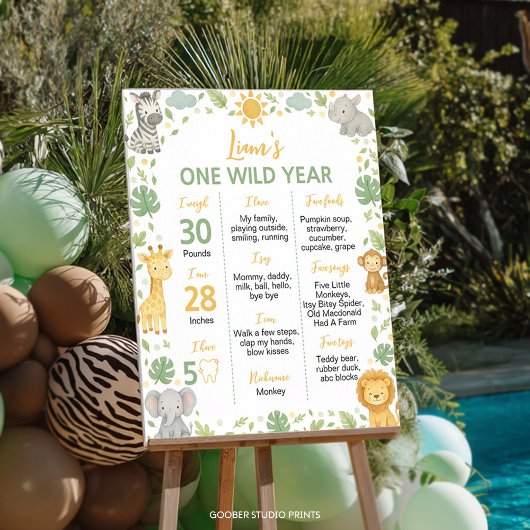 Wild One Safari 1st Birthday Milestone Sign Poster