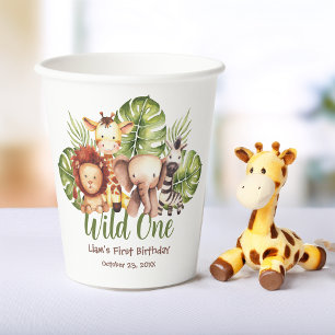 Wild One Safari 1st Birthday Oerwoud Animals Papieren Bekers