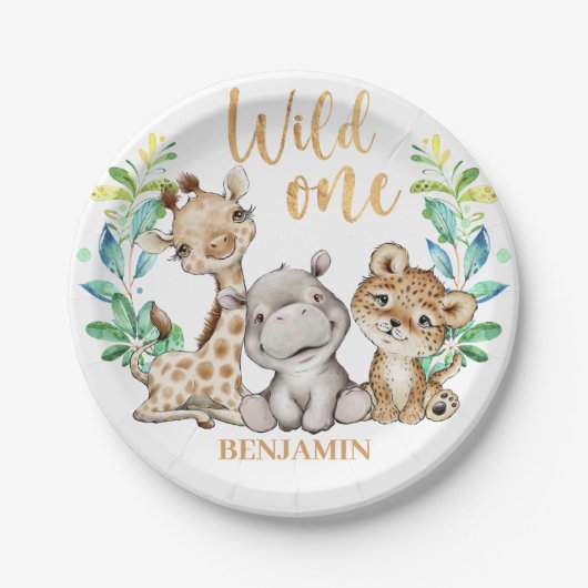 Wild One Safari 1st Birthday Paper Bord (Voorkant)